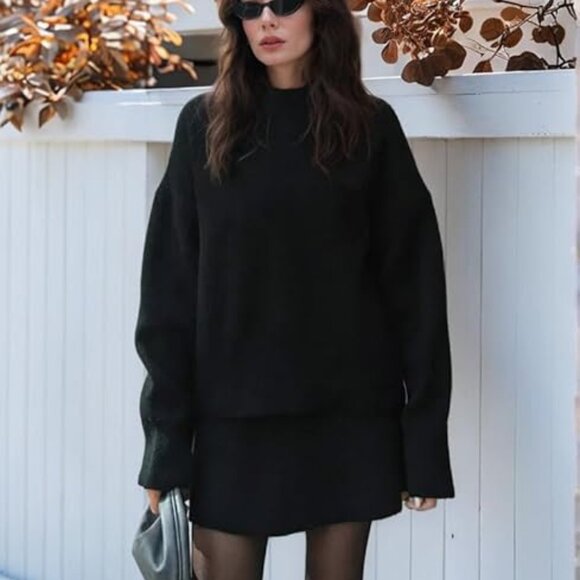 Black Ribbed Fall Skirt Set  Ribbed Sweater and Mini Skirt L - Picture 5 of 15